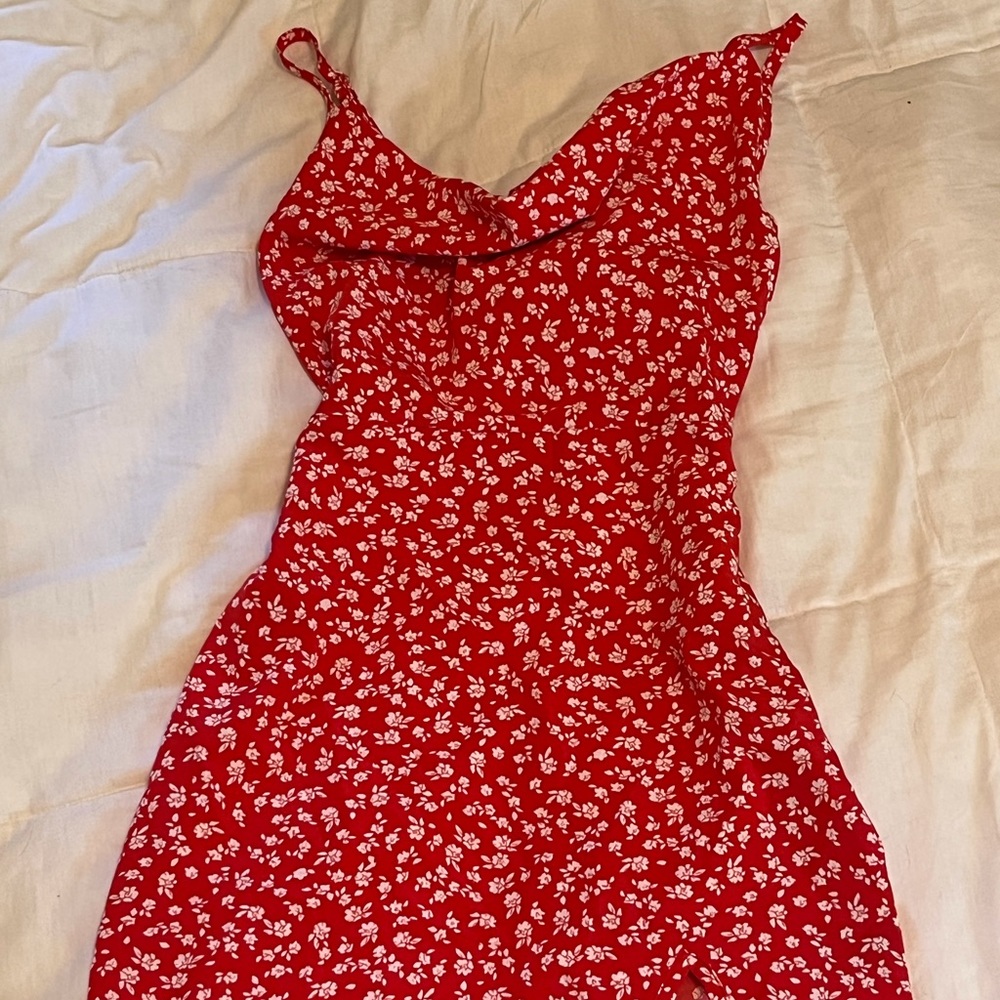Fitted red floral dress